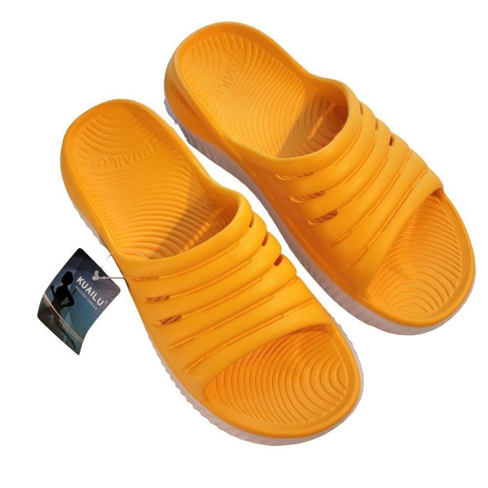 Kailua Recovery Sandals Mens 10 Yellow Marigold Cushioned Slides Athlete‎ NWT